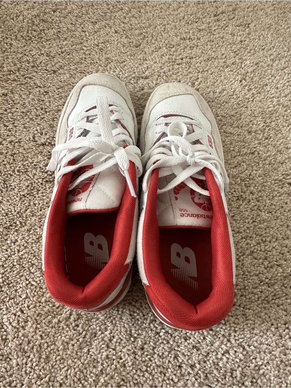 New Balance White Sneakers with Red Lining